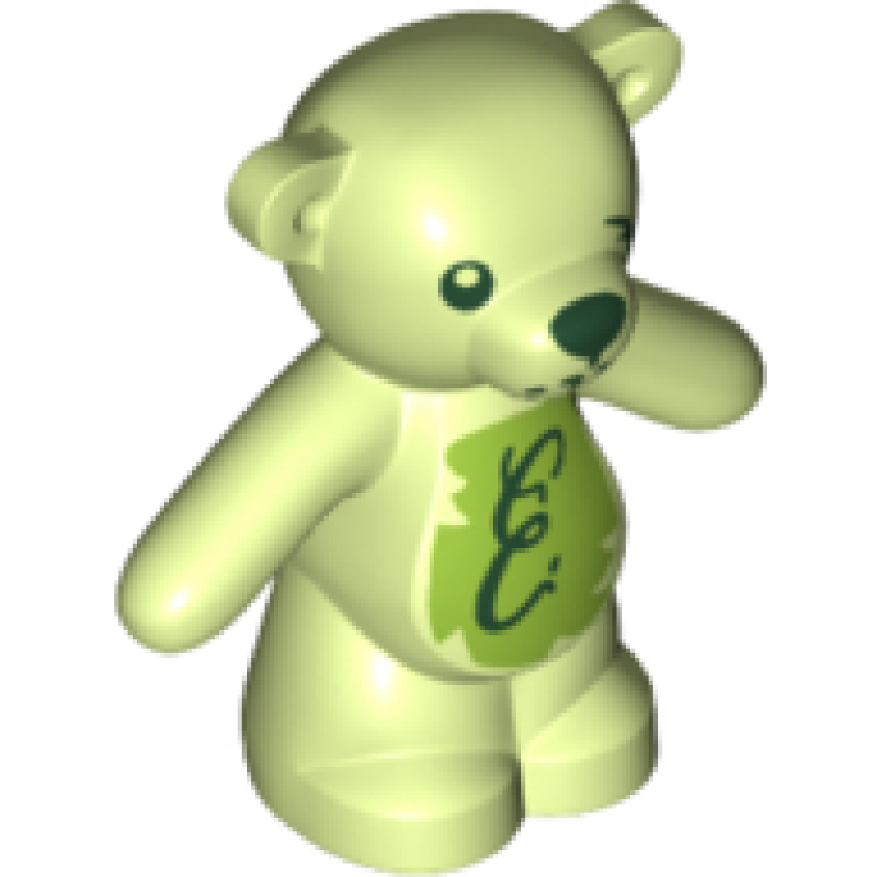 Teddy Beer met letter E op buik en beschadigd oog Yellowish Green